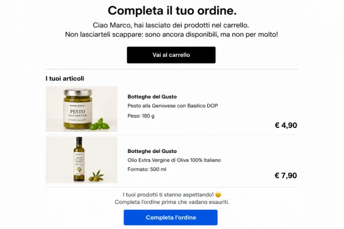 Botteghe del Gusto: carrello abbandonato